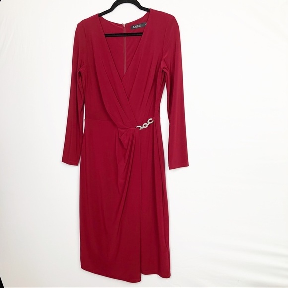 𝅺Lauren Ralph Lauren black label burgundy dress - Picture 7 of 10